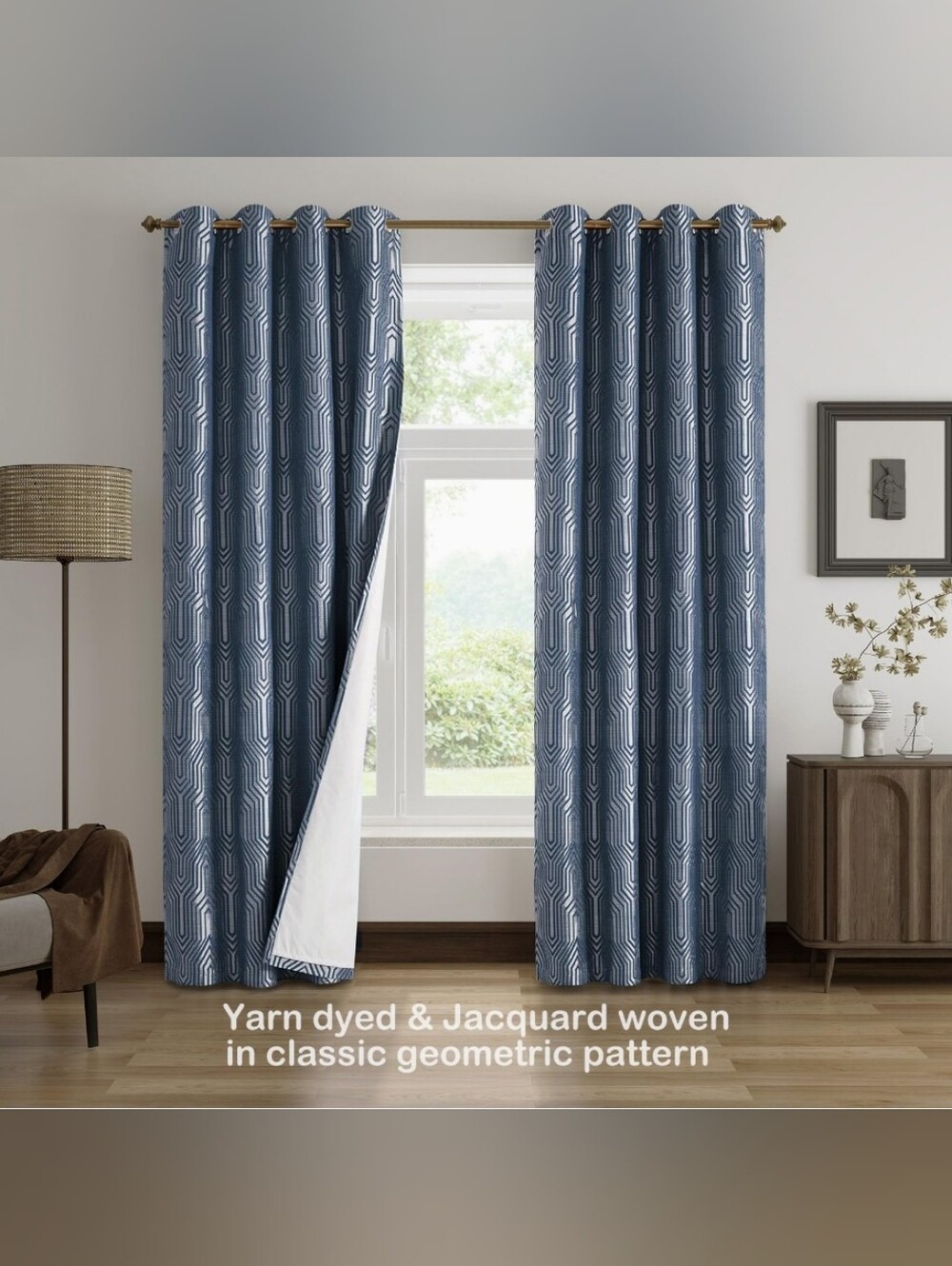 Indigo Blue and Silvery Blackout Curtains, 52"W X 84"L, 2 Panels